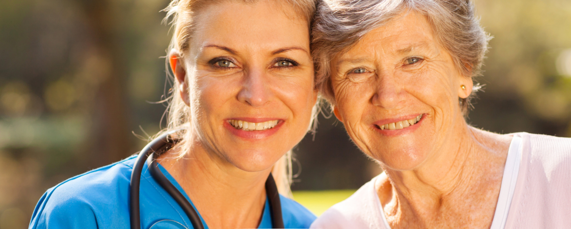 caregiver with her patient smiling